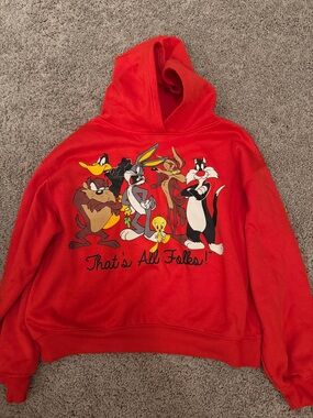 Warner Bros. Looney Tunes Bright Red Hoodie Tag Close-Up